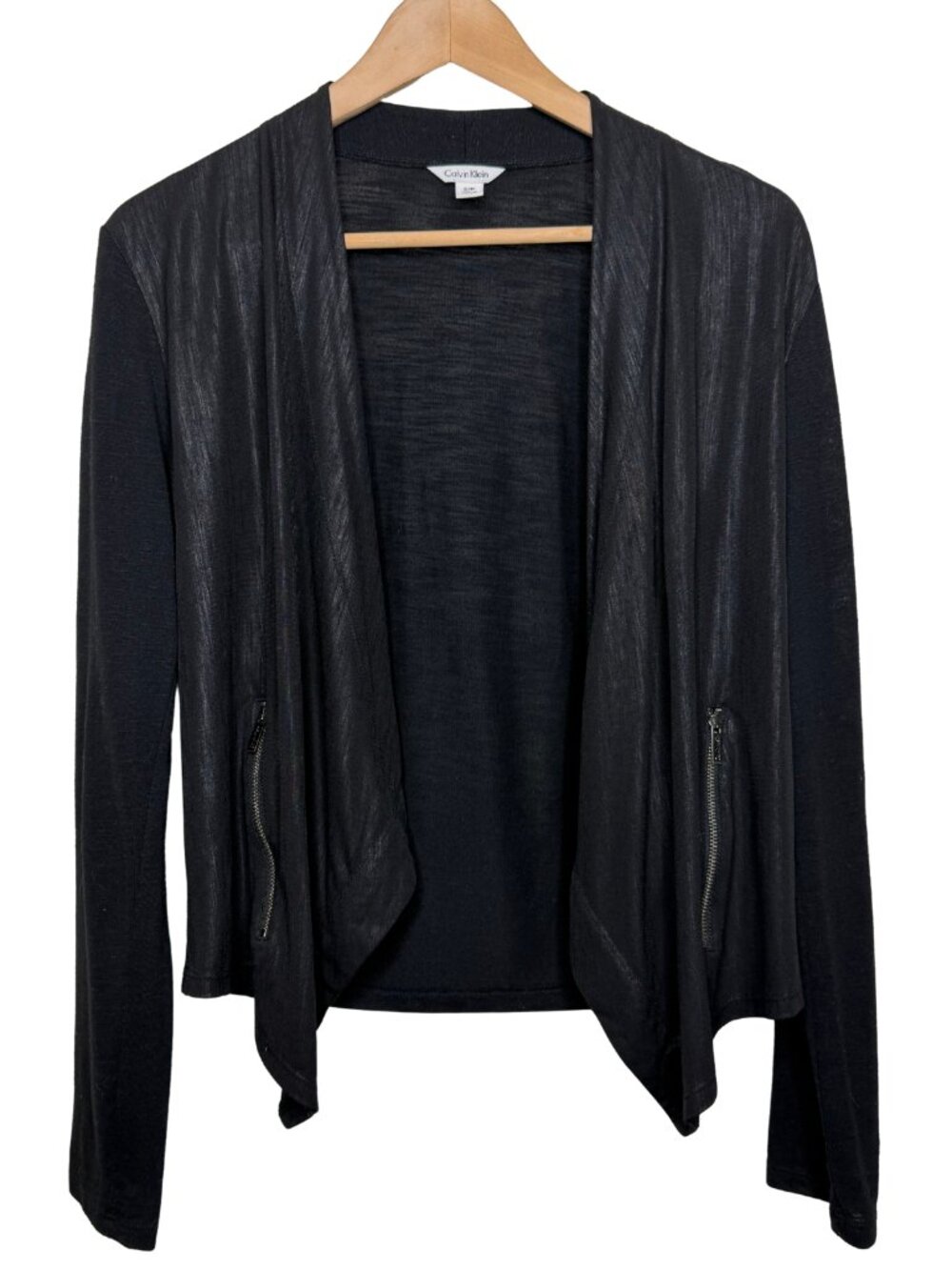Calvin Klein Black Open Front Draped Cardigan Jacket Size Small